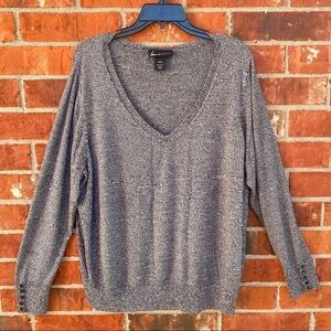 Lane Bryant Womens 26/28 Gray Marled Knit Button Sleeve Vneck Sweater